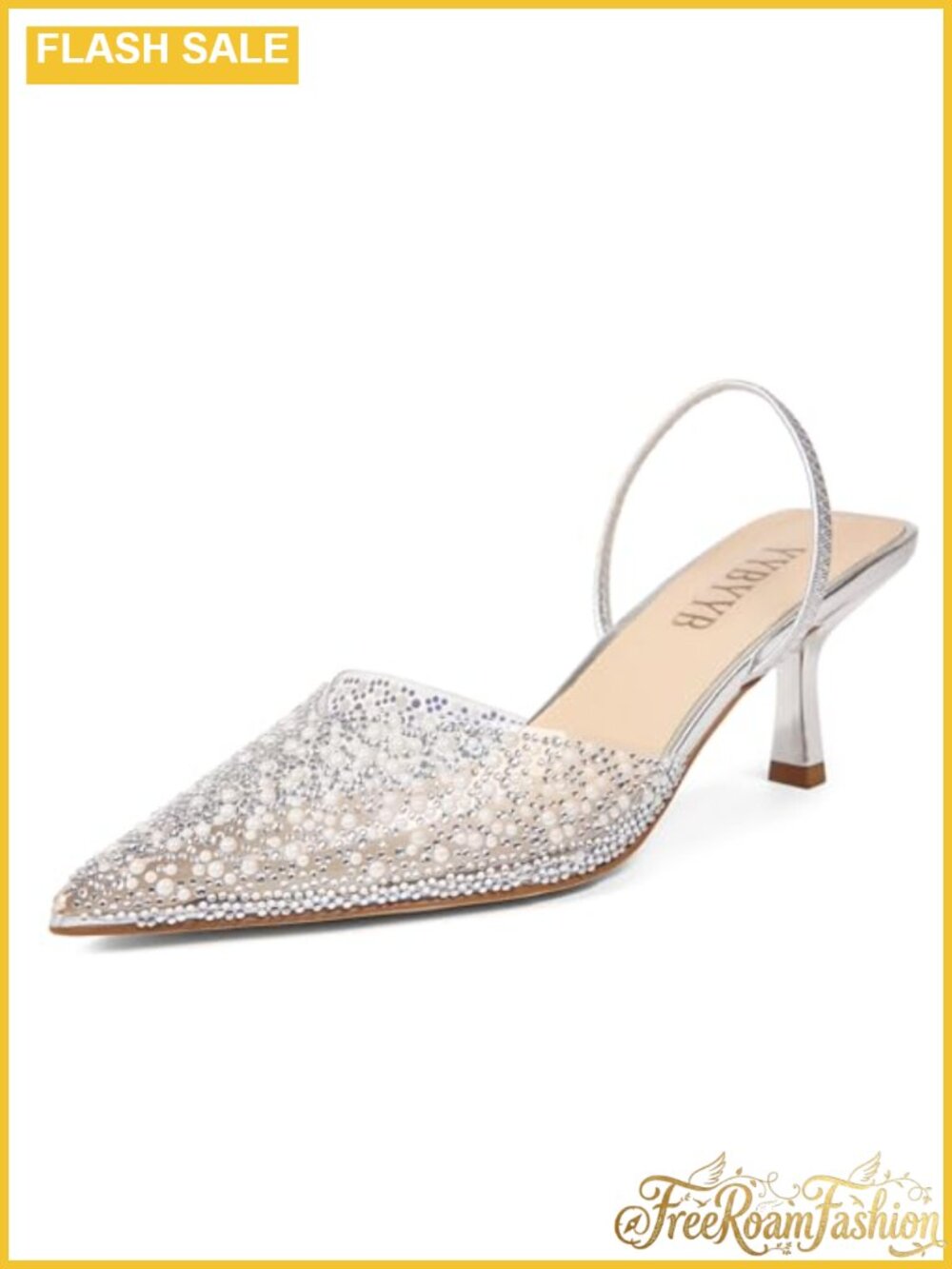 Kitten Heel Pearl Rhinestone Slingback Pointed Toe Pump